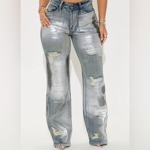 Stretch Foil Tinted Straight Leg Jeans - Vintage Wash
